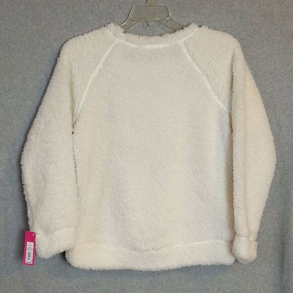 Xhilaration Happy Hanukkah White Cream Sherpa Pullover Sequins Juniors L NWT - Picture 2 of 4